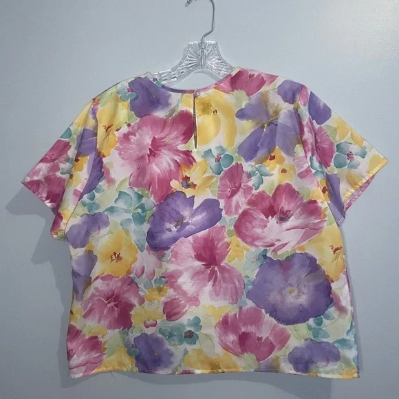 Vintage Blair Women’s Blouse Bold Floral Bright Short Sleeve Top Size 16 L XL - Picture 14 of 16